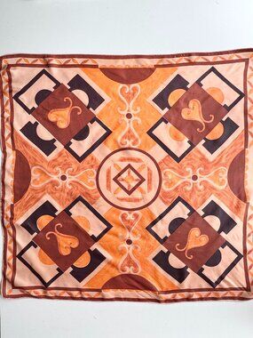 Vintage RHODIA Brown Heart Print Acetate Satin Twill 31" x 29" Square Scarf  Bli